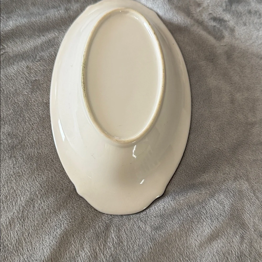 Vintage Norleans Blue Lusterware Oval Relish Dish‎ Painted Violets Iridescent